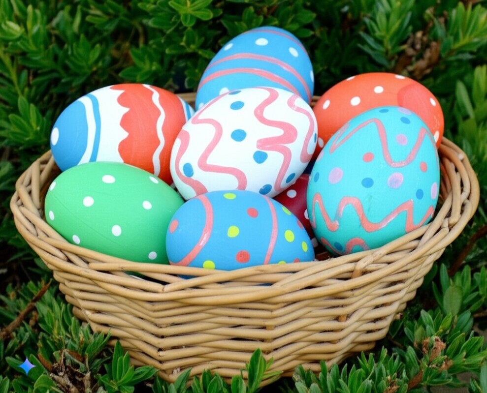 Basket with hand-painted eggs