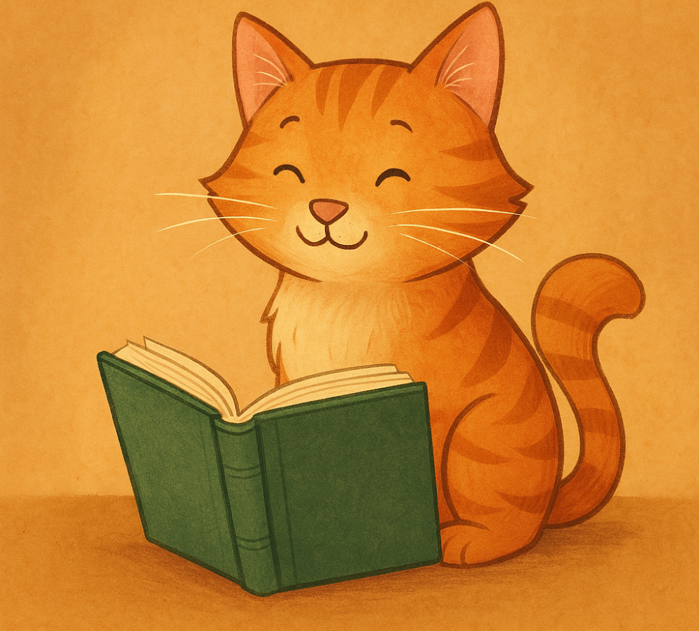 A kitten looking at a book
