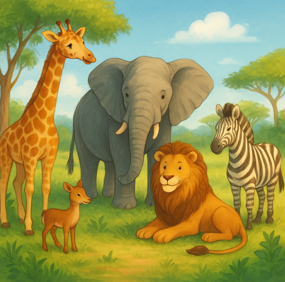Colourful wild animals for children