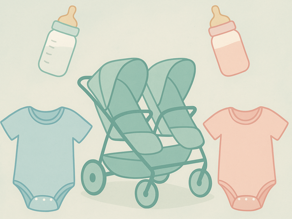 Twin pushchair and baby bottles