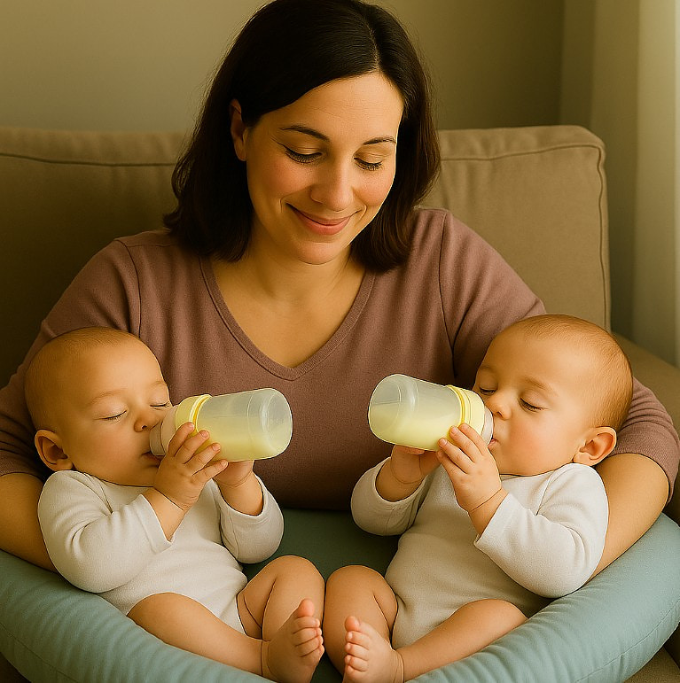 Mother feeding twin babies
