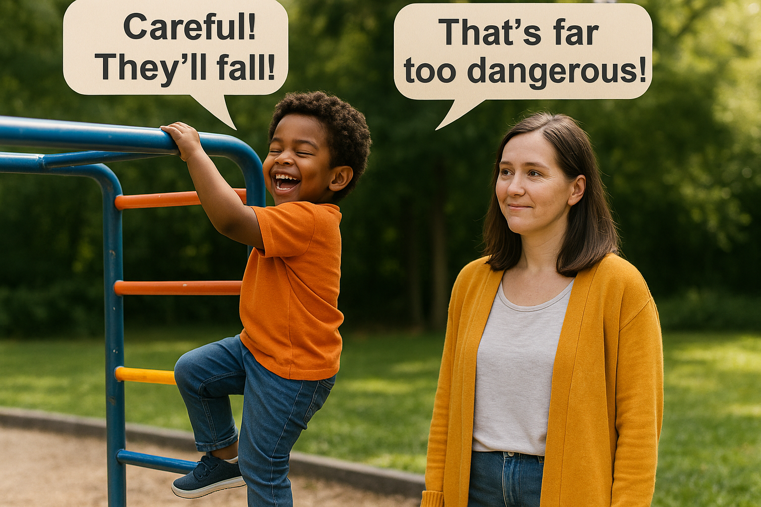 Mother with child at playground – unsolicited parenting advice theme.